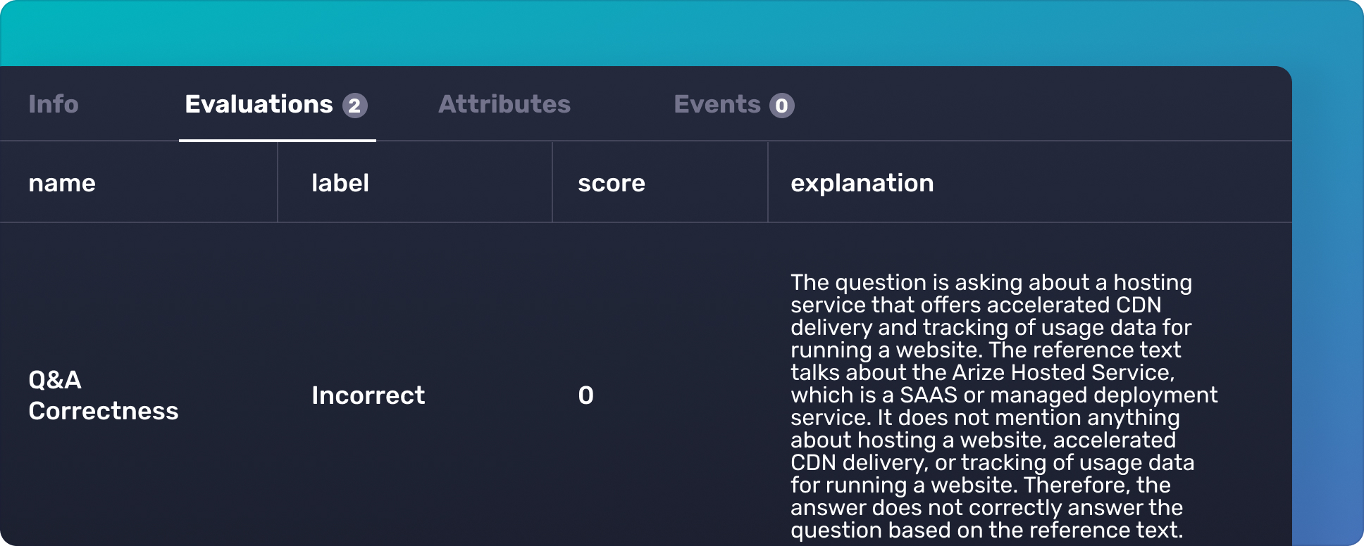 Arize UI screenshot